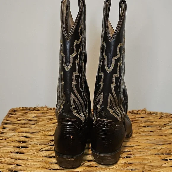 Vintage Diamond J Leather Mens Western Cowboy Boots Sz. 8 EE Wide - Picture 3 of 16